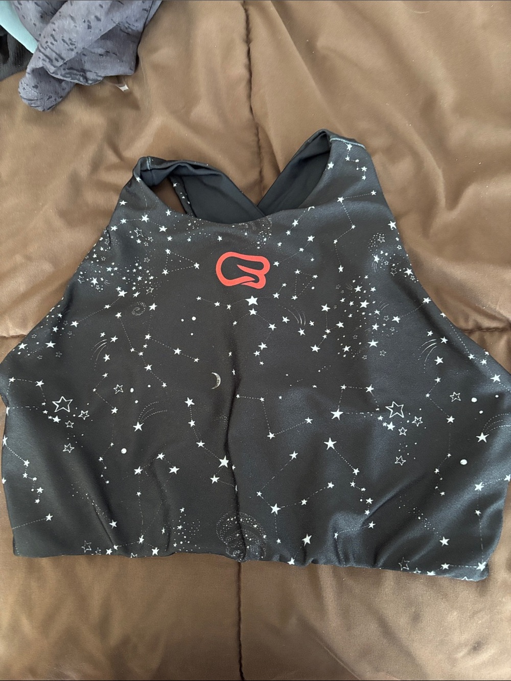 Cyclebar Black Star-Print Rashguard Top with Red Logo